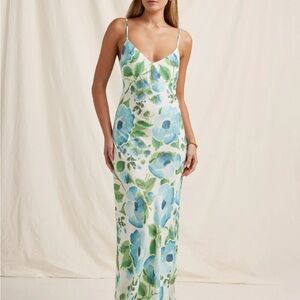 Floral Blue and Green Maxi Dress